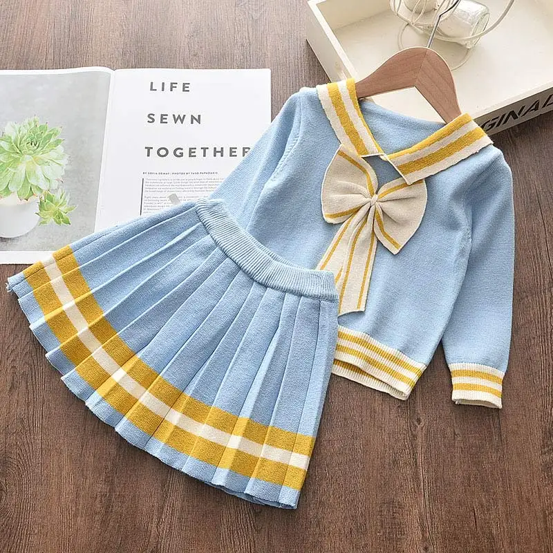 Bear Leader Girls Dress New Brand Princess Dress Cartoon Sweater+ A-Line Dress Girls Dresses Cute Kids Children Clothing 2pcs