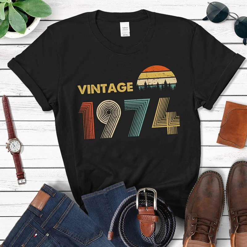 

Vintage 1974 Women T Shirt 49th Birthday Gift Idea for 49 Years Old Dad Grandpa Mom Grandma Unisex 70s Retro Classic Tshirt