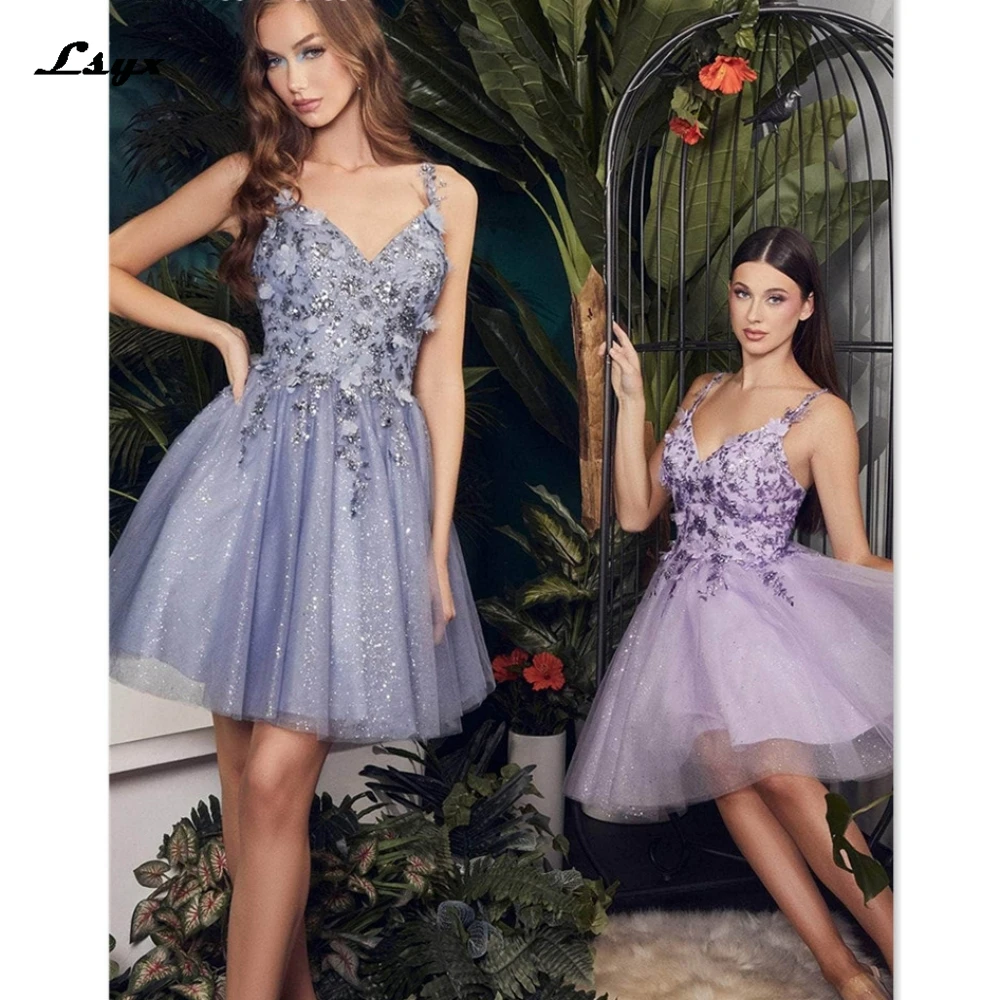 

Женское Короткое платье-трапеция LSYX, кружевное мини-платье для выпускного вечера без рукавов с вышивкой, платье принцессы