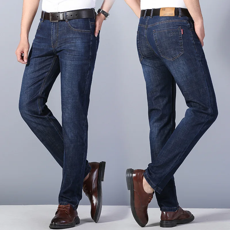 

Spring and Autumn Thick Straight Loose Large Size Casual Pants Youth Middle-aged Stretch Jeans Men baggy jeans