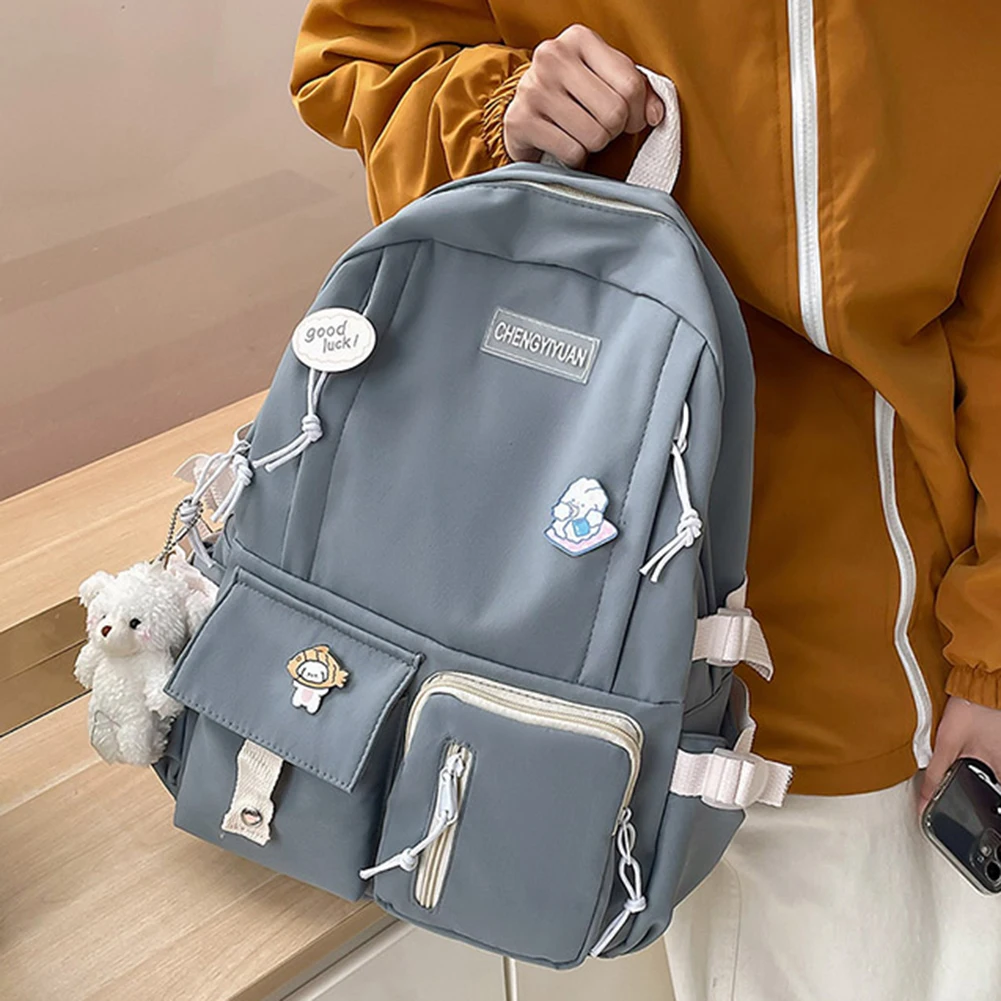 

Laptop Backpack Large Capacity College Student Rucksack Fashion with Medal Pendant Simple Adjustable Strap for Outdoor Sport