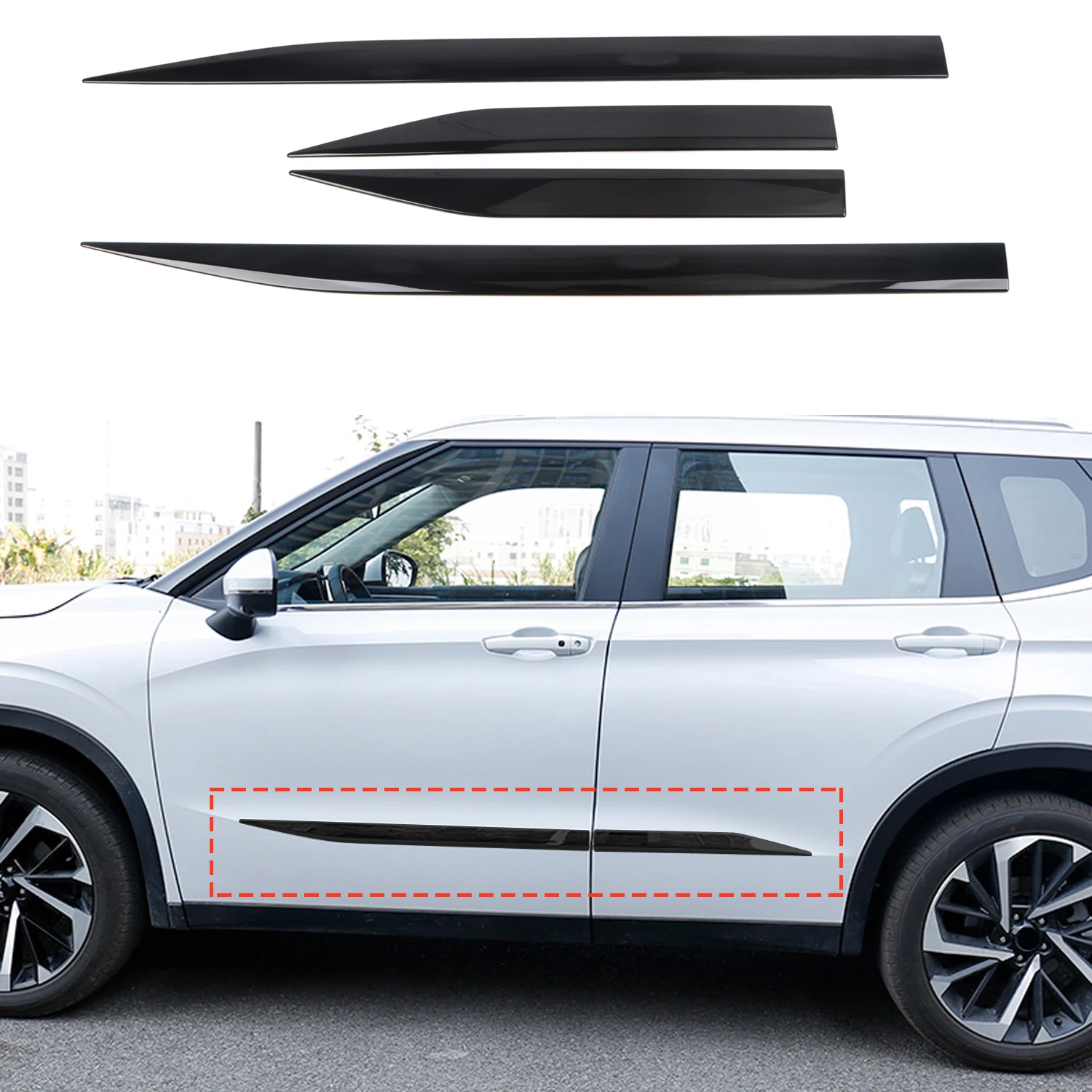 Фото Для Mitsubishi Outlander 2022-2025: Защитные накладки на боковые двери из АБС-пластика, самоклеящиеся, черные, 4 шт. №1