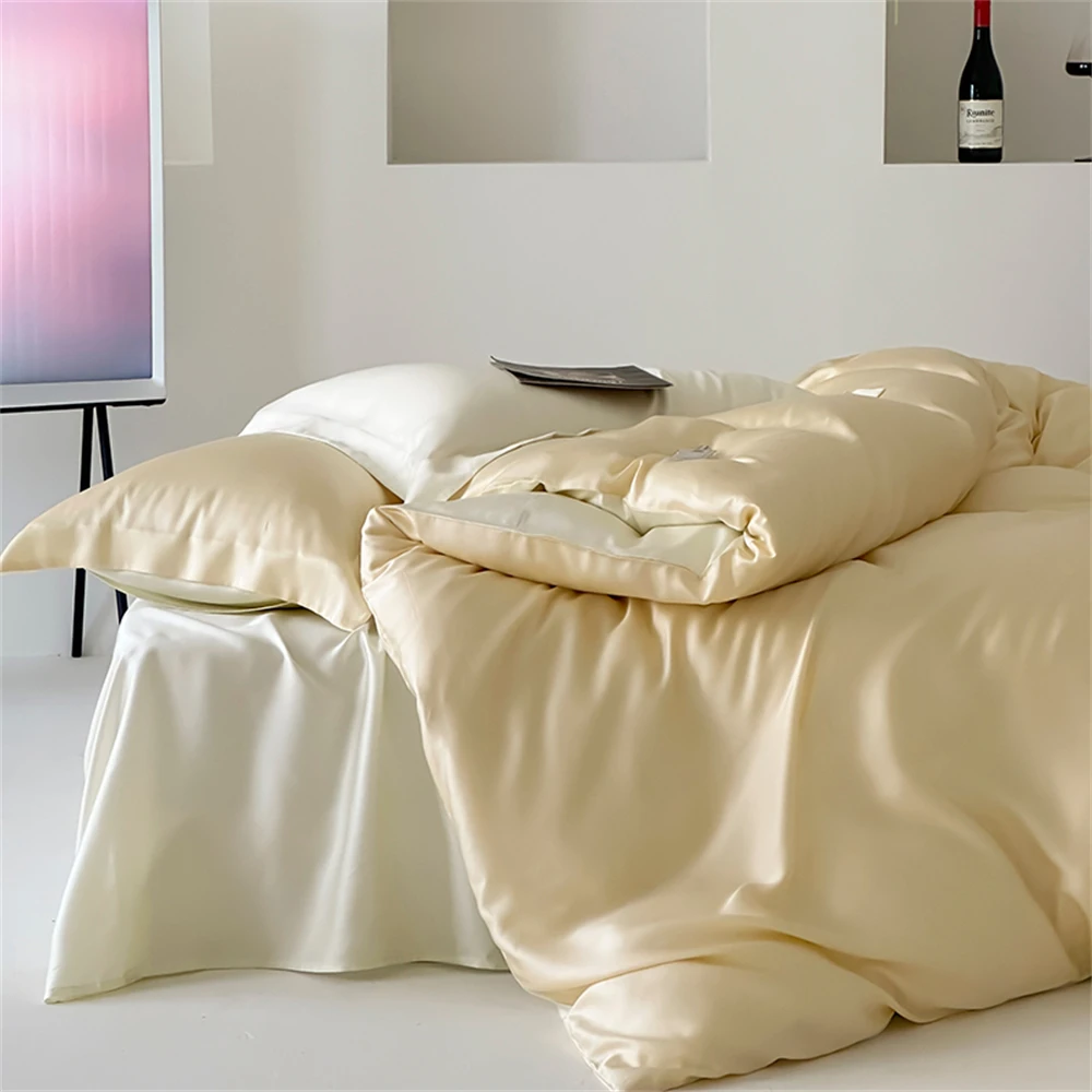 

Sondeson Sleep Gift Nature 100% Silk Bedding Set Light Yellow Beauty Duvet Cover Pillow Case Bed Sheet Set King Queen For Deep