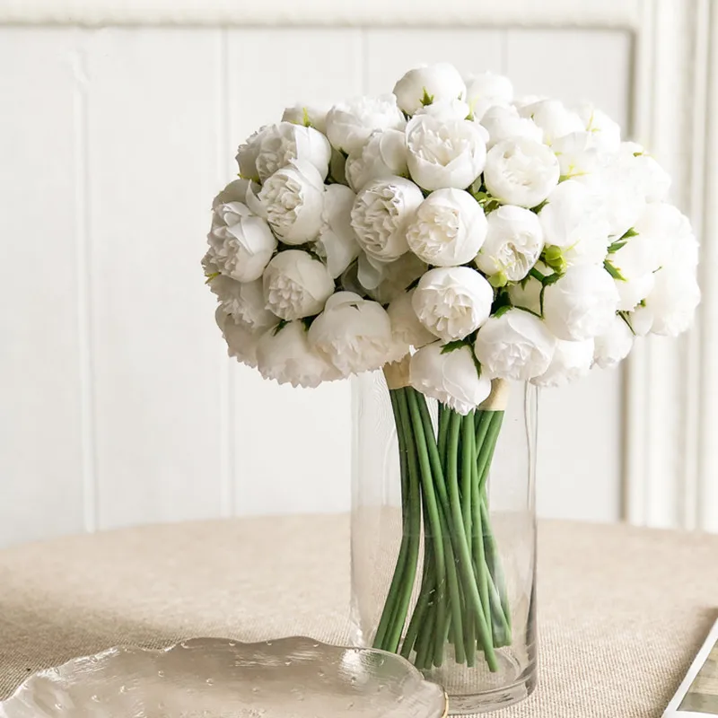 

27 Heads Artificial Silk Rose Flower Camellia Bride Bouquet Home Living Room Table Decor Ornament Wedding DIY Decoration 2 Pcs