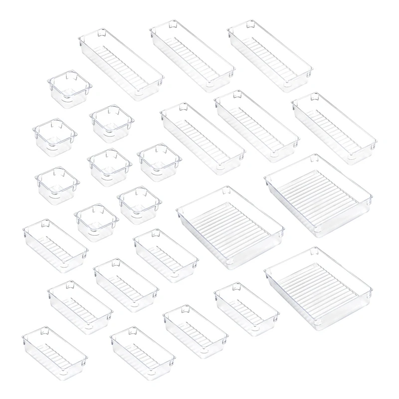 

25 Pcs Drawer Organizer Set Dresser Desk Drawer Dividers - 4 Size Bathroom Vanity Cosmetic Makeup Trays