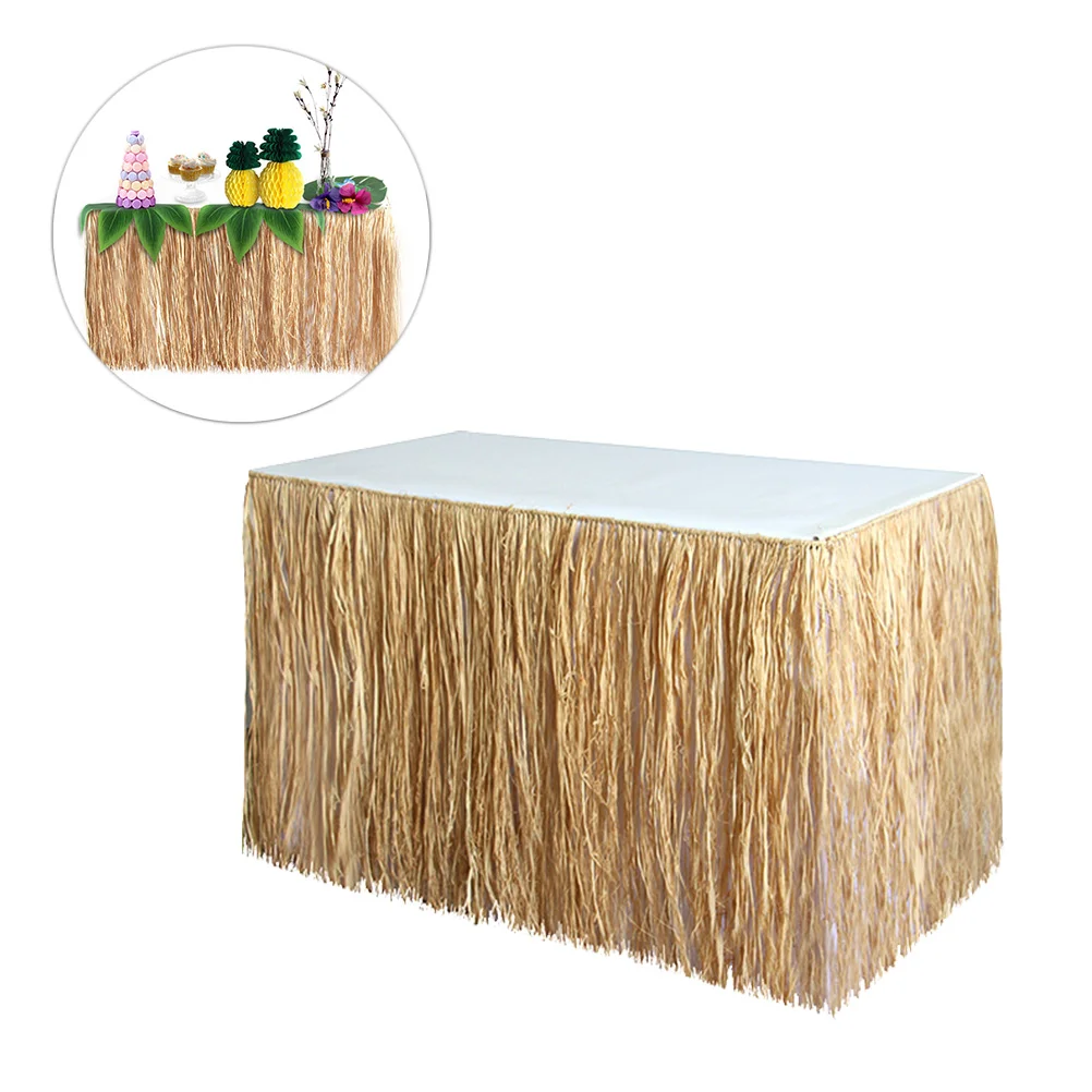 

Table Skirt Skirts Partyhawaiian Decorations Luau Desk Summer Strawtablecloth Hula Banquet Covers Home Decorative Tutu Island