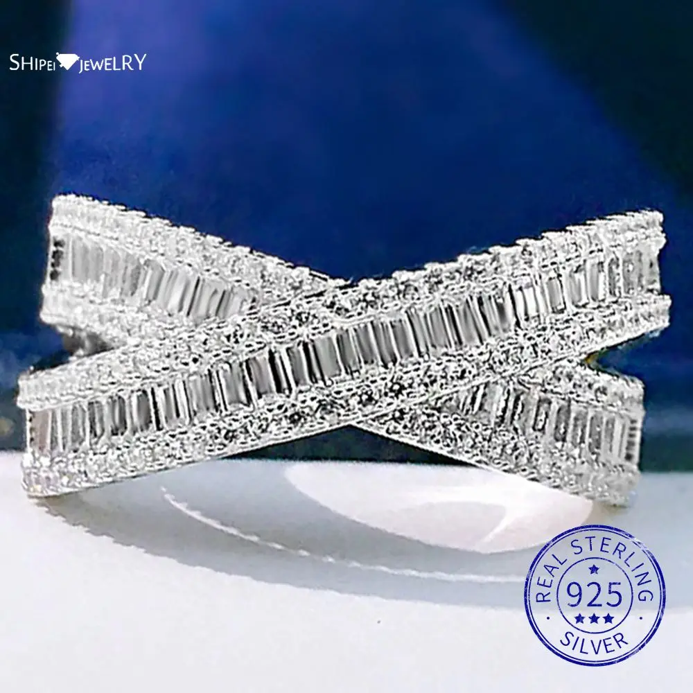 

Shipei Creative 100% 925 Sterling Silver Cross Created Moissanite Gemstone Party Unisex Couple Rings Fine Jewelry Gift Wholesale