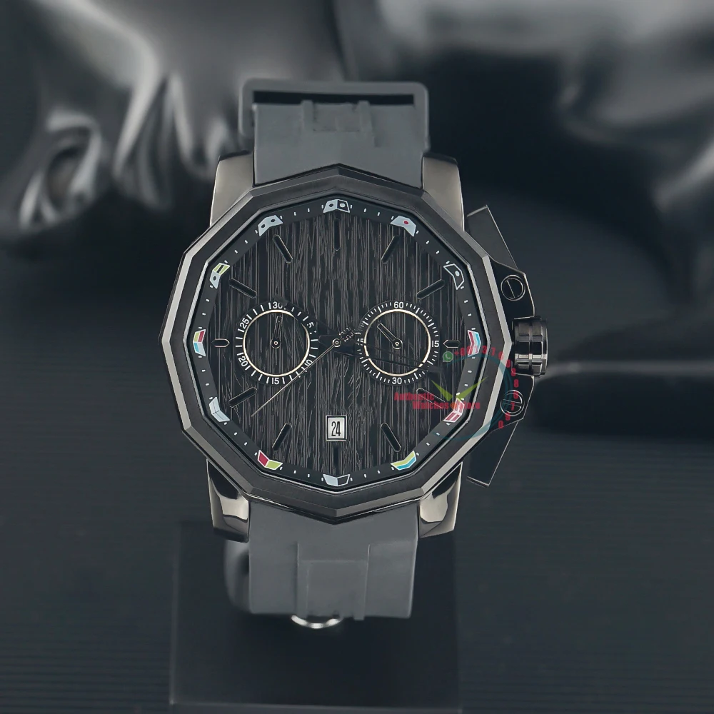 

2023 Top Limited Edition Black Dial 48mm Quartz Chronograph Black Rubber Strap Men's Watch Automatic Date sports Reloj Hombre