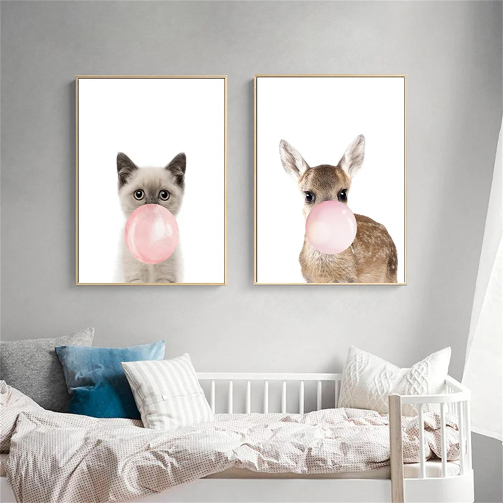 

Nursery Animal Blowing Bubble Canvas Paintings Lion Zebra Giraffe Nordic Wall Art Poster Pictures for Interior Room Home Decor