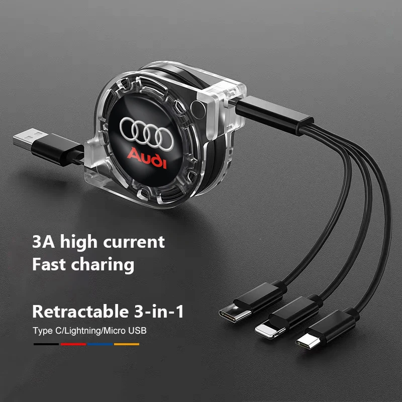 Интерьер автомобиля 3 в 1 быстрое зарядное устройство USB кабель для передачи