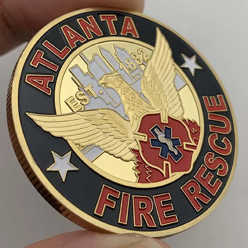 

1882 Est USA Atlanta Fire Rescue Patron Firemen Challenge Coin Saint Of Firefighters Honor Collection Coin Collectible Souvenir