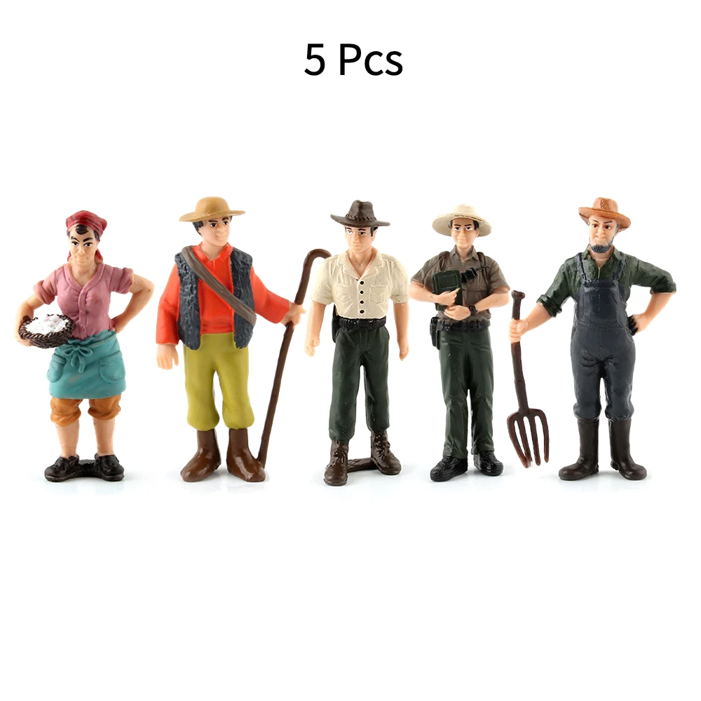 

OozDec 5 Pcs Simulation Solid Static Character Scene Model Peasant Woman Shepherd Park Ranger Male Farmer Worker Ranch Doll