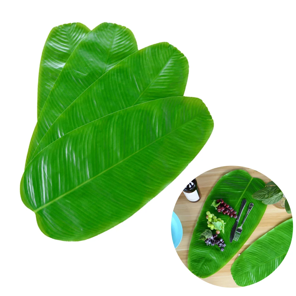 

Leaves Artificial Banana Table Leaf Placemat Mat Tropical Placemats Decor Palm Hawaiian Centerpiece Faux Place Fake Runner Party