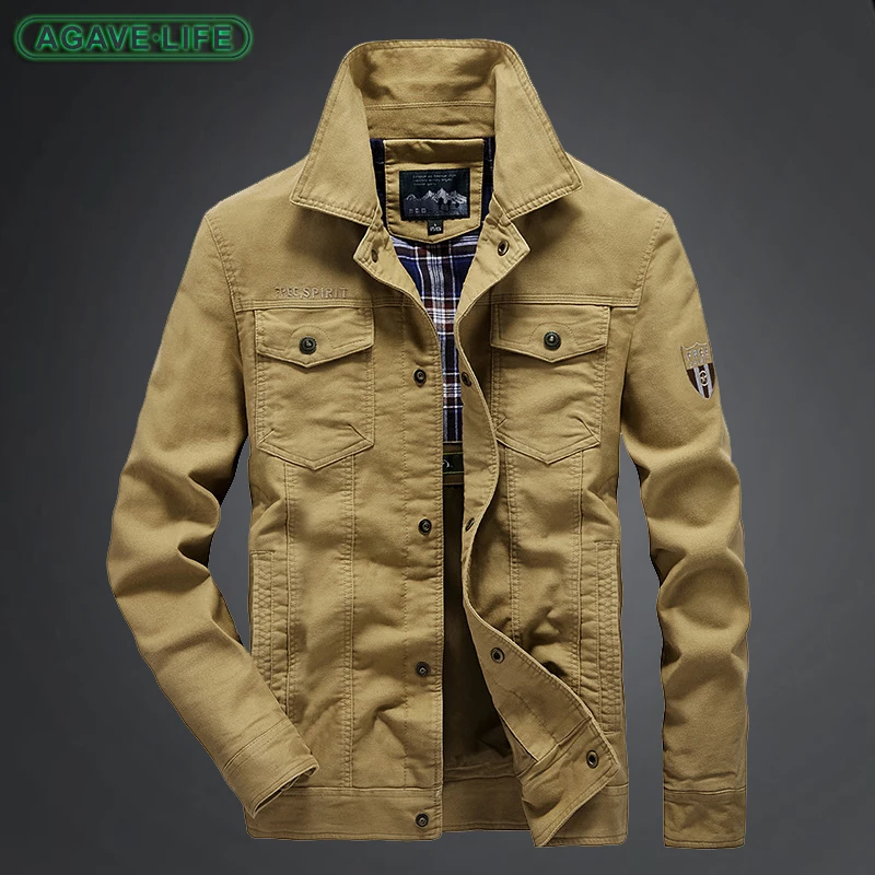 

Куртка мужская хлопковая в стиле милитари, Повседневная Верхняя одежда с несколькими карманами, размеры 7XL 8XL, весна-осень