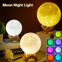 led night light 3d print moon lamp 8cm12cm battery powered with stand starry lamp 7 color bedroom decor night lights kids gift