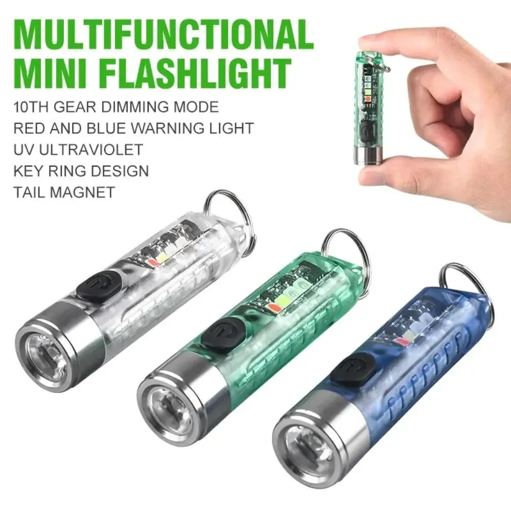 Фото Мини-фонарик-брелок с УФ-светом, USB-перезаряжаемый, магнитный, многофункциональный, портативный, для экстренных ситуаций и кемпинга №1
