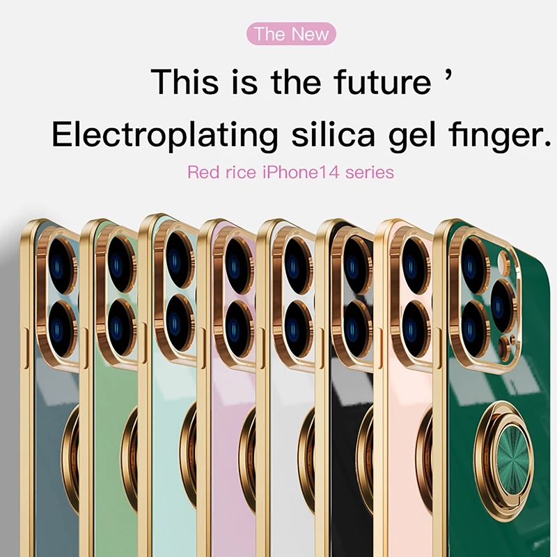 Luxury Plating Magnetic Case For iPhone 14 13 12 11 Pro Max XS X XR 7 8 Plus iPhone14 14Pro Soft Silicone Cover With Ring Holder