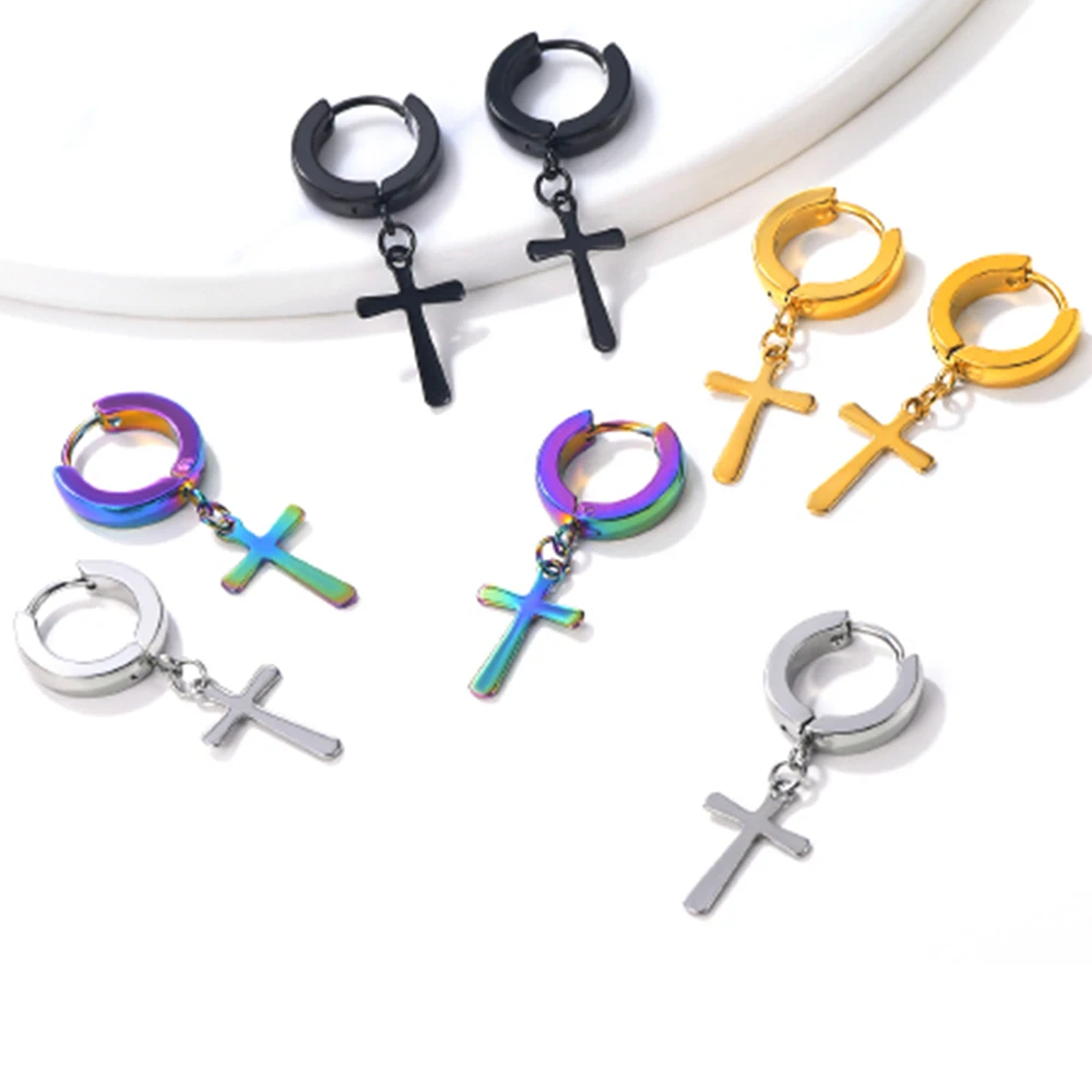 

1/2 Piece Cool Men's Fashion Retro Punk Gothic Stainless Steel Cross Cross Pendant Earrings Pierced Body Glamour Jewelry Gifts