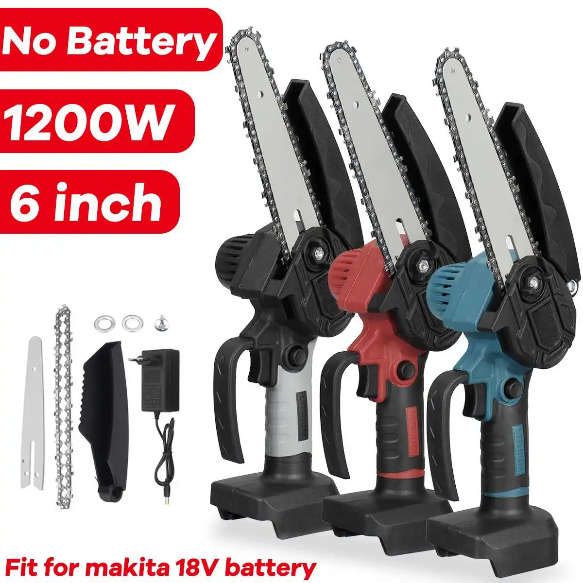 

6 Inch 18V 1200W Electric Saw Without Battery Only Chainsaw 5M/S One-handed Wood Cutter Garden Tool For 18V Battery
