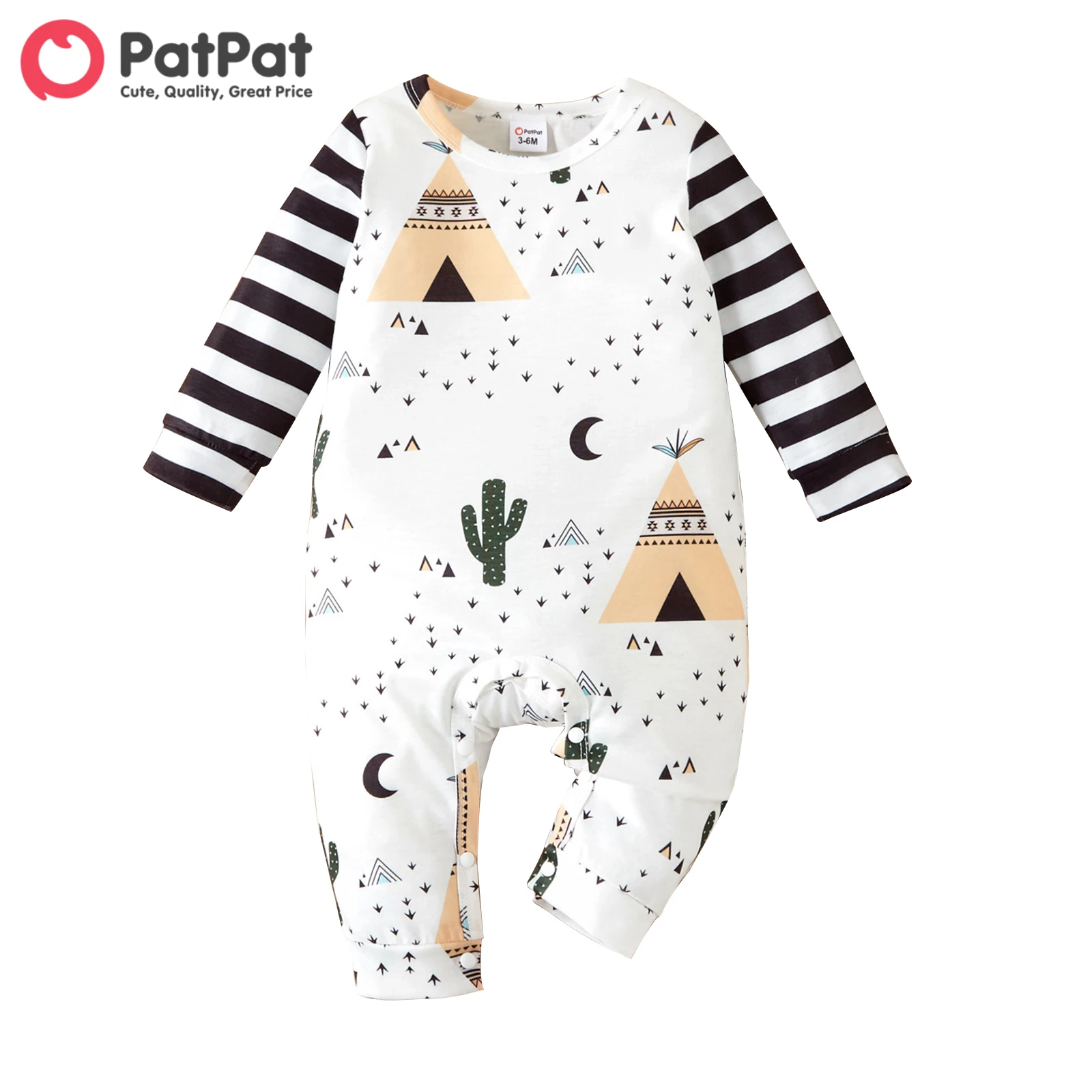 

PatPat Baby Boy Clothes New Born Girl Overalls Jumpsuit Romper Infant Newborn All Over Print Striped Long-sleeve