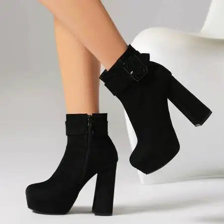 Женские ботильоны с круглым носком на блочном каблуке 12 см