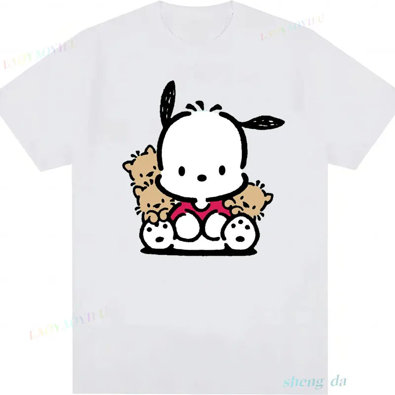 Популярные рубашки с героями мультфильмов аниме футболка Pochacco топ Harajuku Y2k