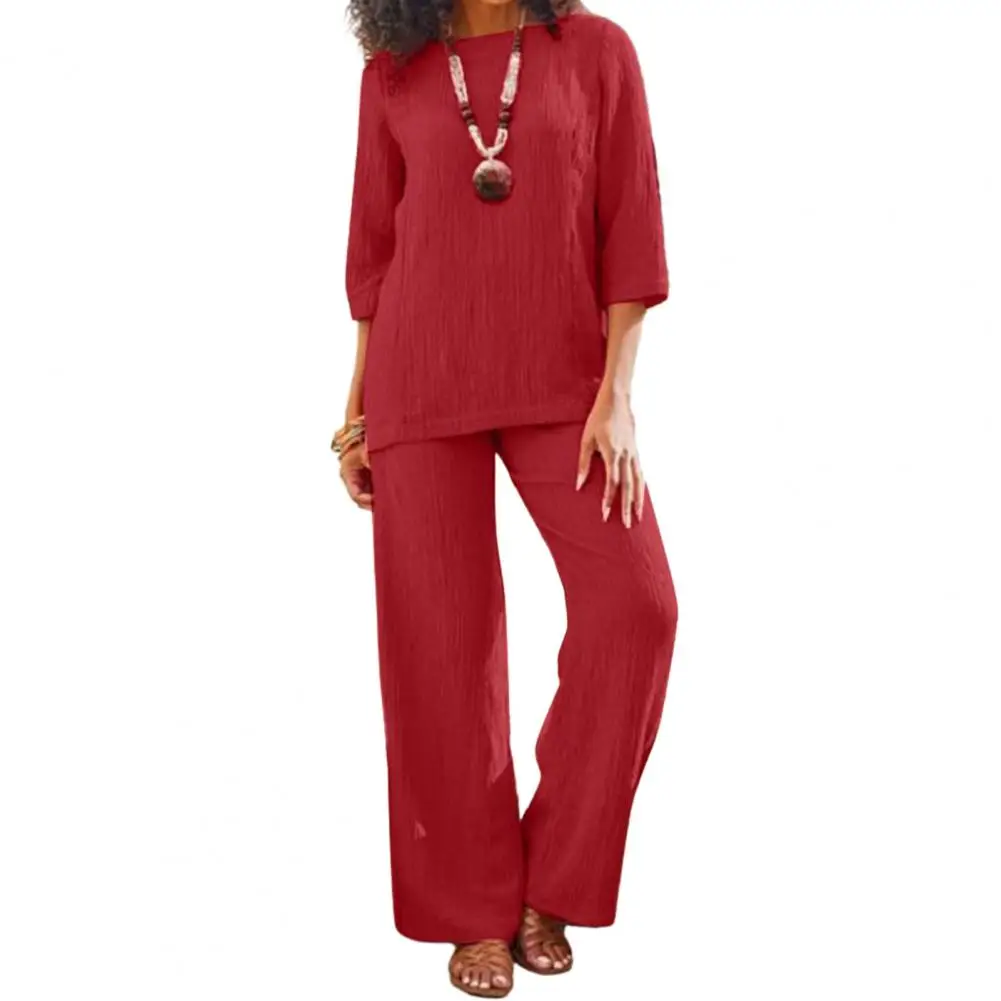 

Women Pant Set Stylish Women's 2-piece Set Loose-fit T-shirt Wide-leg Pants for Comfortable Trendy Fall Look Solid Color Lady
