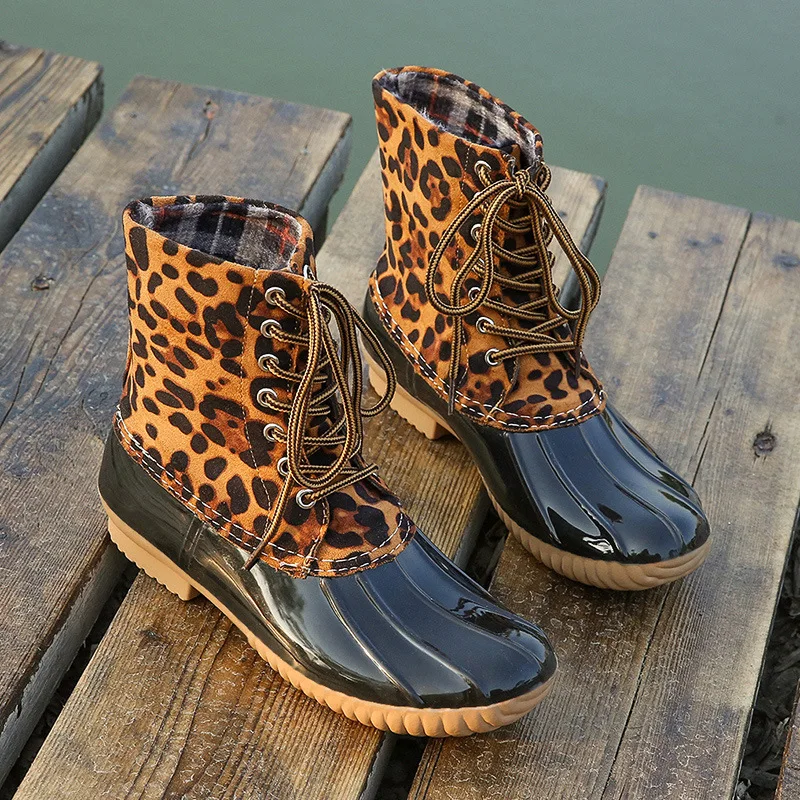 

Leopard Jelly Shoes Women Sexy Ankle Boots PVC Water Woman Winter Waterproof Botas Big Size 42