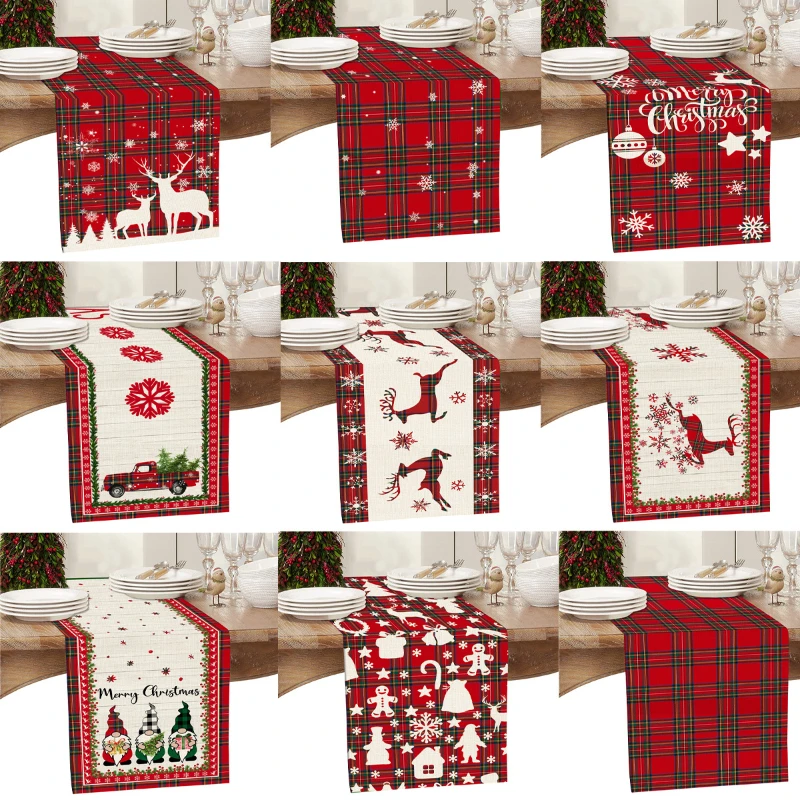 

Christmas Table Runner Elk Plaid Table Runner Merry Christmas Table Runner Table Decoration Xmas Decoration Home Dining Table