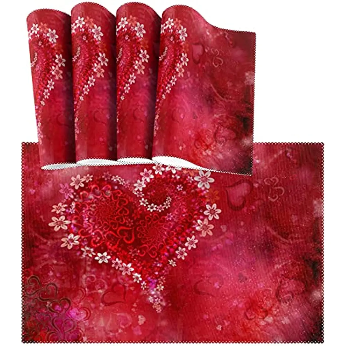 

Valentine's Day Placemats Floral Red Heart Non Slip Resistant Washable Table Place Mats for Kitchen Dining Table Home Decoration