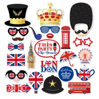 25pcsset funny britain uk flag crown birthday party paper photobooth props england national day party photo props supplies