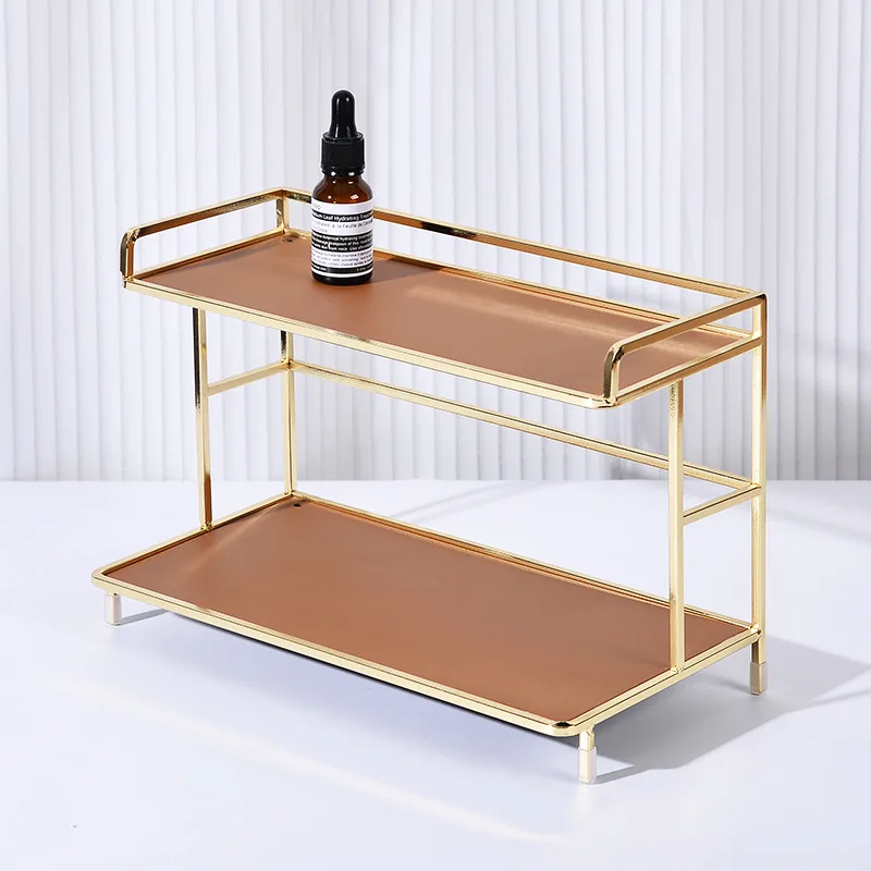

Light Luxury Double Layer Iron Desktop Shelf Cosmetics Storage Rack Metal Dresser Bedroom Ornament Home Decor bandeja
