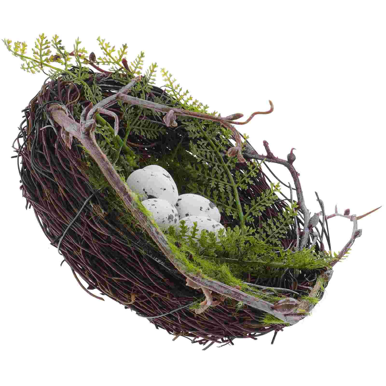 

1 Set 20cm Vine Bird Nest Creative Bird Rattan Nest Ornament Bird Nest Decoration with 5PCS Simulation Eggs for Garden Patio