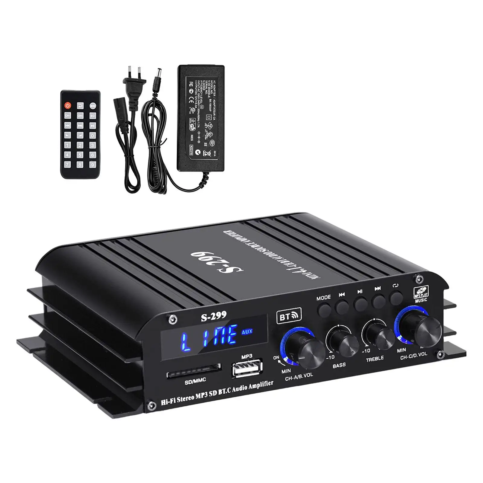Усилитель мощности звука HiFi стерео усилитель MP3 USB AUX BT SD 4.1 CH для автомобиля