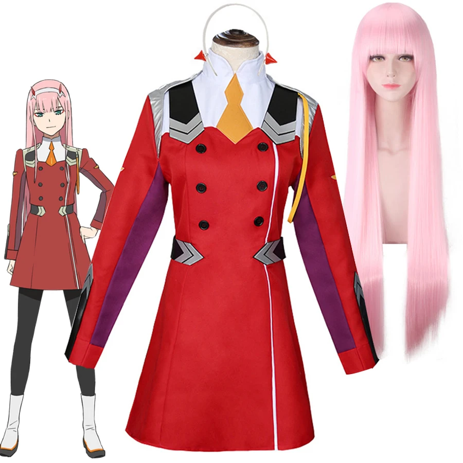 Anime DARLING in the FRANXX Cosplay Costume Zero Two 02 Dress Uniform Long Pink Wig Headwear Girls Women Halloween Costumes Suit