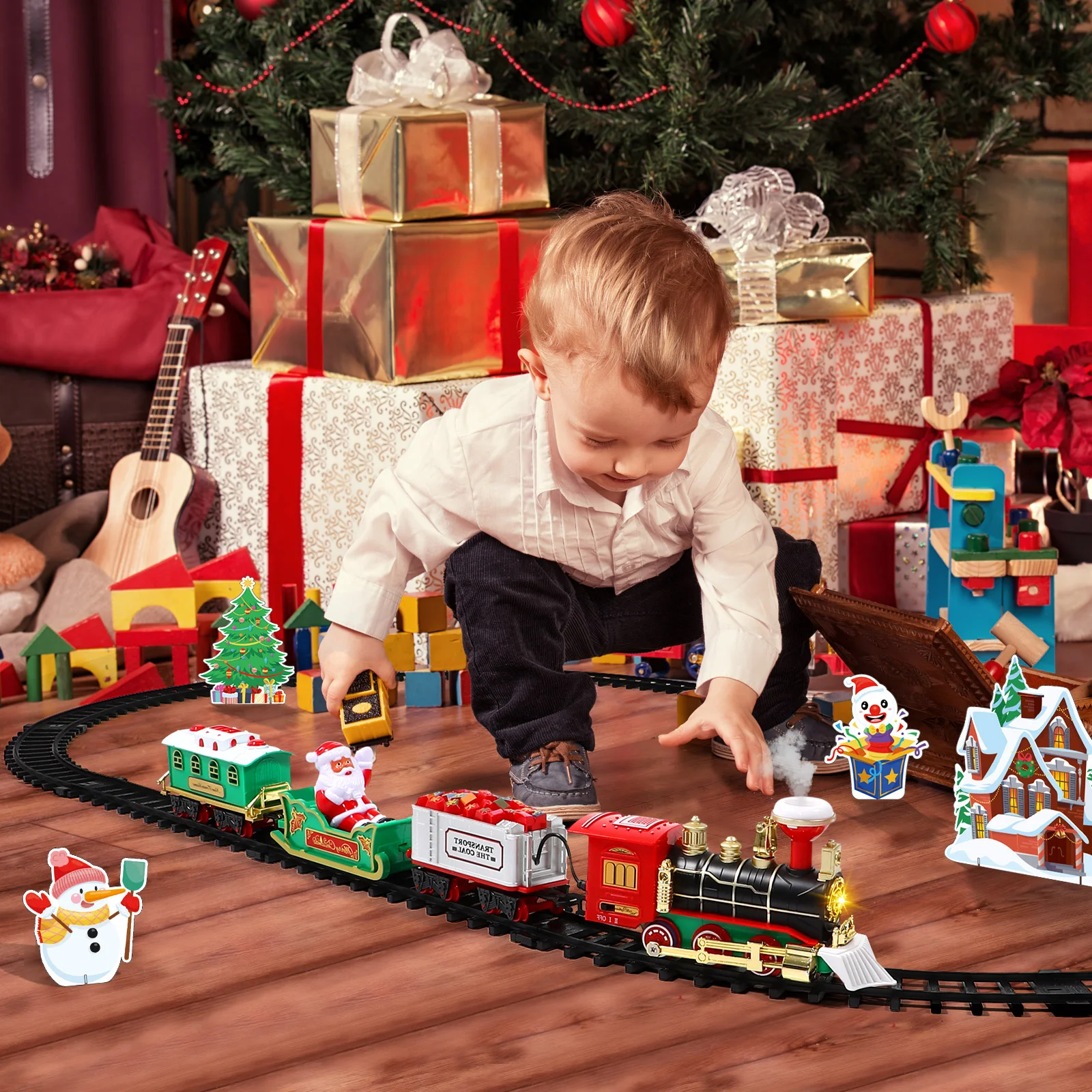 

Car Small Train Child Mini Toy Christmas Village Plastic Steam Engine Locomotive For tree Railway