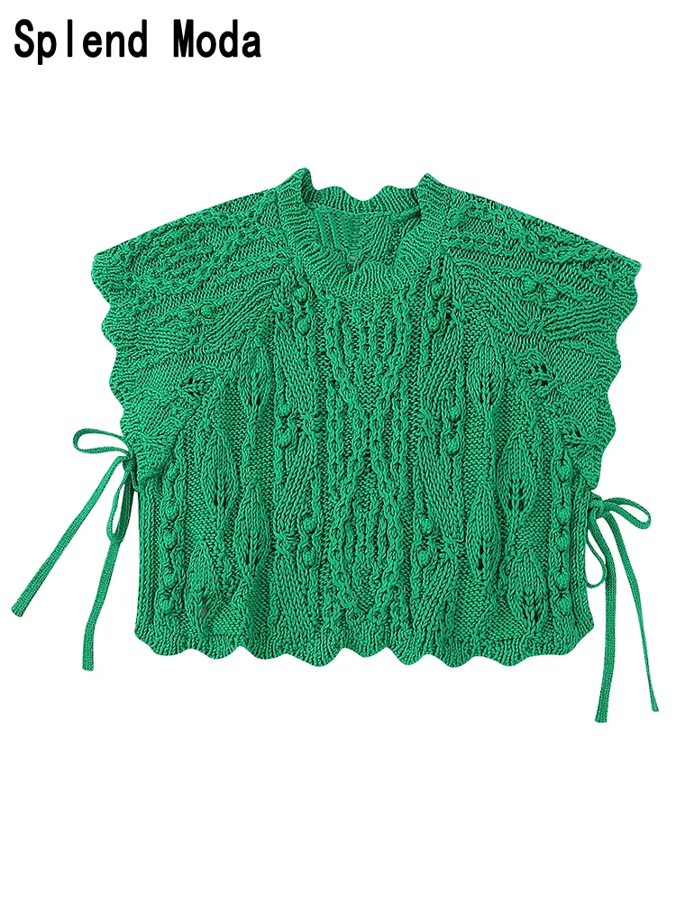 

2023 Women Summer Fashion Streetwear Style Vintage Jacquard Short Knitted Vest Casual Sleeveless Pullovers Chic Cropped Top TRAF