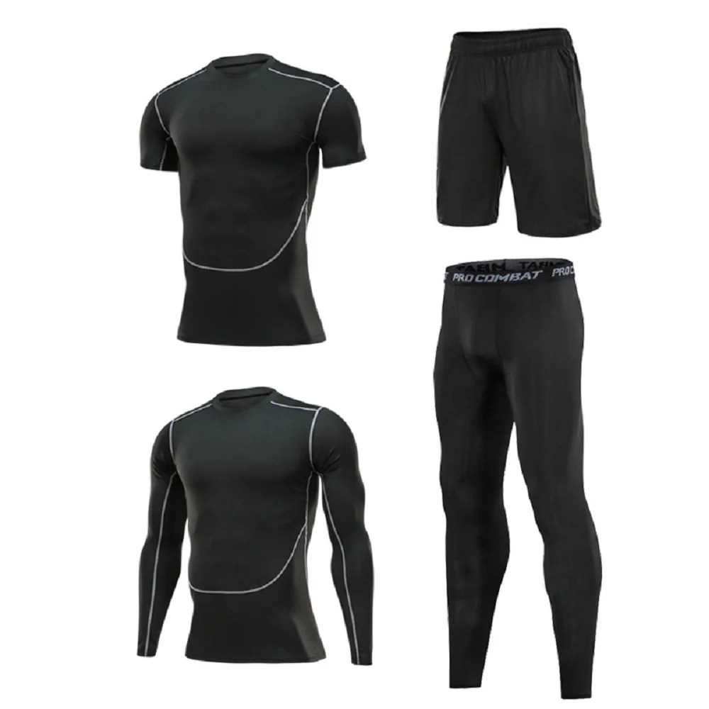 

Мужской спортивный костюм для фитнеса, Быстросохнущий костюм, набор из четырех предметов для бокса и баскетбола, Мужская одежда для тренировок по утреннему бегу, тренажерный зал