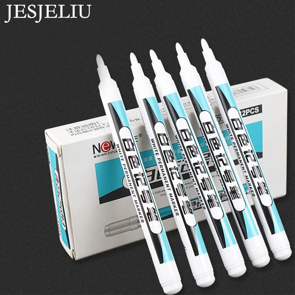 

2/12Pcs Oily White Markers Pen Graffiti Pens Waterproof Oil Permanent Paint Pen Tire Painting Notebook Tyre Tread Art Supplies