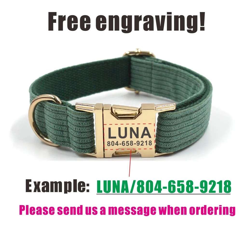 Продажа Персонализованный ошейник для собак, темно-зеленый, толстый, с гравировкой, с поводком для щенков Pаспродажа Персонализованный ошейник для собак, темно-зеленый, толстый, с гравировкой, с поводком для щенков