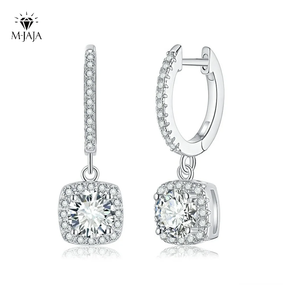 

Real Moissanite Earrings 18K White Gold Plated 925 Sterling Silver Square Hoop Earrings 1-2ct D Color VVS1 Wedding Fine Jewelry