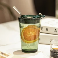 glass straw cup with thermal insulation cover 450ml portable coffee milk tea juice reusable glass office and household water cup