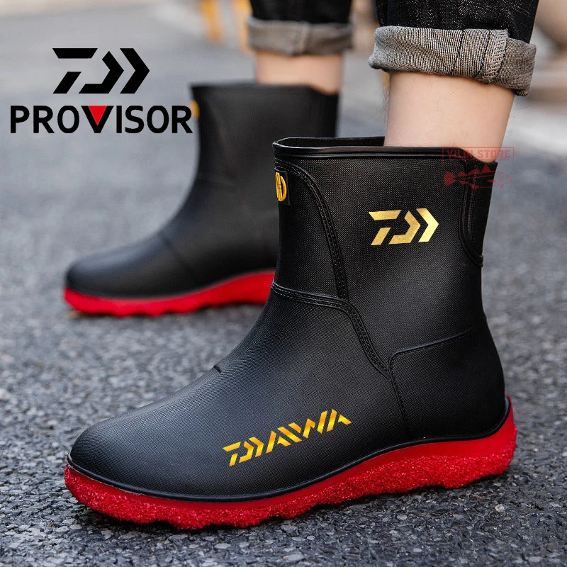 

Daiwa Men Mid-tube Fishing Rain Boots Outdoor Hiking Waterproof Rubber Shoes Winter Comfortable Non-slip Warm Fishing Water Shoe