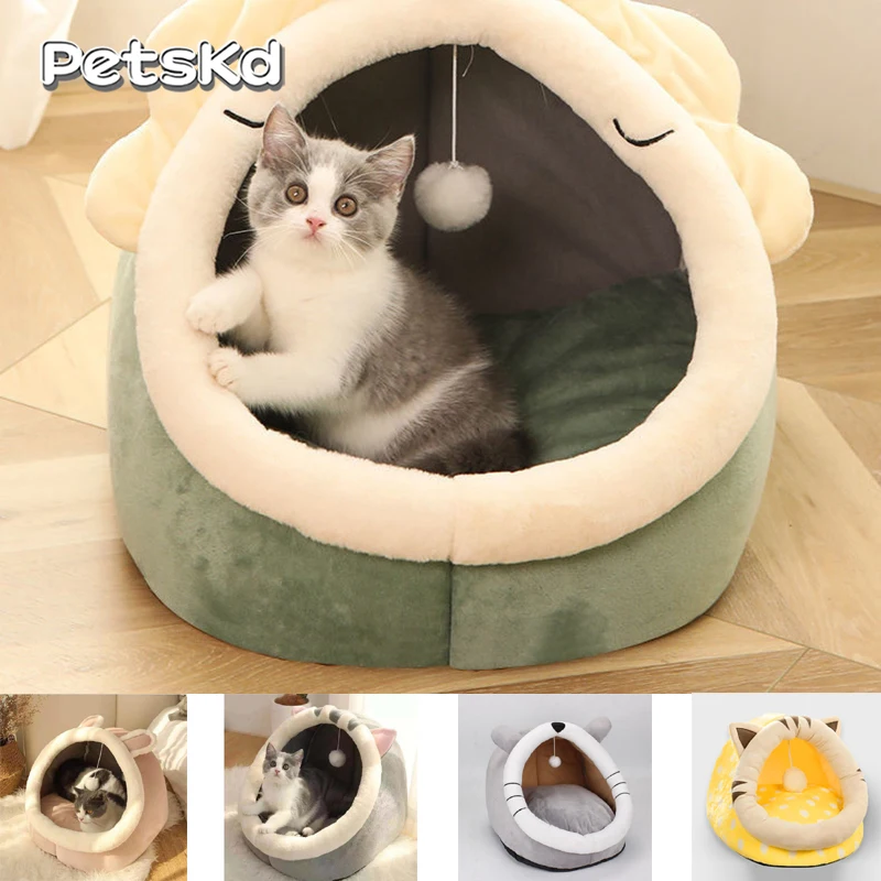 

Cat House Kitten Puppy Kennel Warm Soft Pet Bed Lounger Cushion Pillow Plush Mat Dog Sweet House Cave Pet's Nest Basket Washable