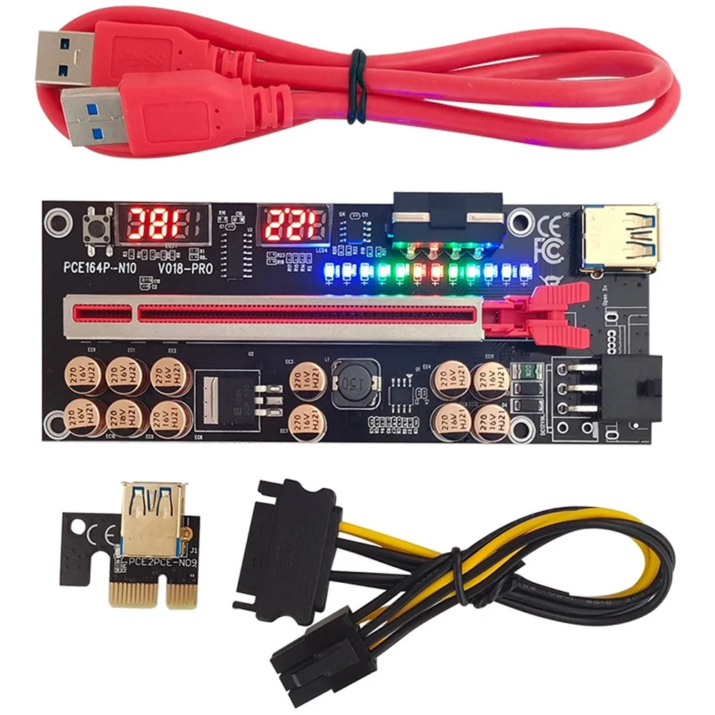 

Плата расширения VER018 PRO PCI-E, кабель USB 3,0, кабель 018 PLUS, PCI Express, 1X до 16X, адаптер PCIe для майнинга BTC (красный)