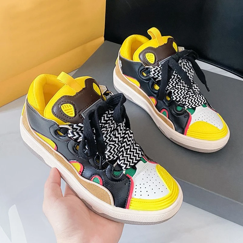 

Women Sneakers Luxury Designers Leather Fashion Platform Casual Shoes Brand 2022 Spring Woman Yellow Shoes Ladies Flats