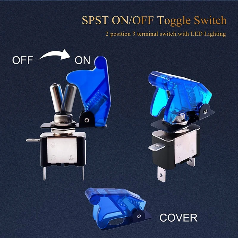 Toggle Switch 5 Pack 3Pin 12V 20A Lighted Heavy Duty Waterproof Witch With Cover SPST ON/Off Blue LED