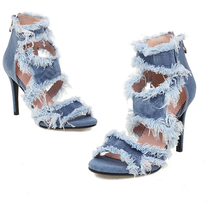

Big Size Fashion denim sandals high heels sandals women shoes woman summer ladies
