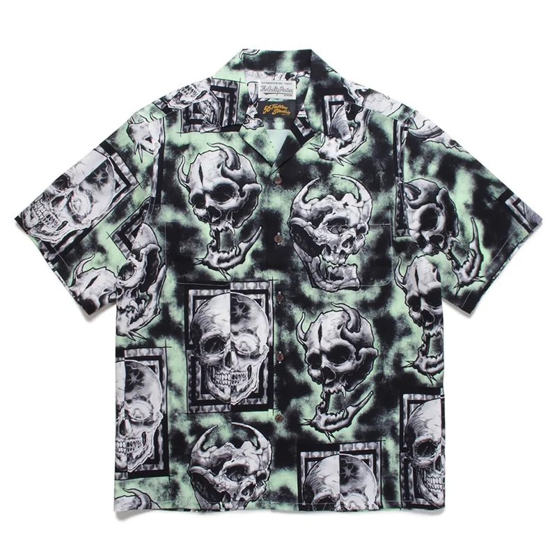 

Skeleton Print Shirt Men Women WACKO MARIA Hawaii Shirts Tee men clothing
