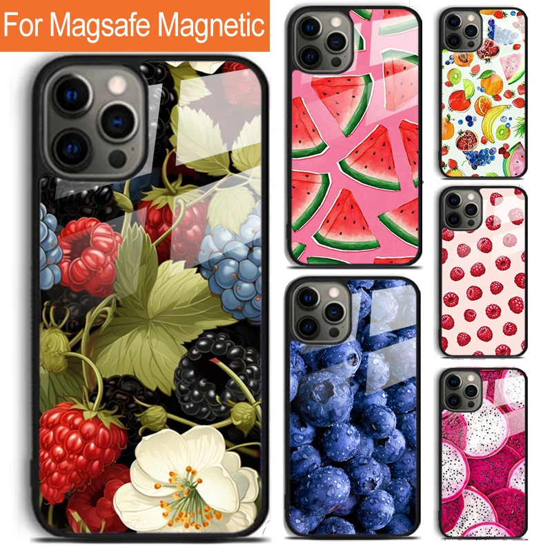 Чехол с изображением фруктов и ягод для iPhone 16 15 14 13 12 11 Pro Max Plus Magsafe